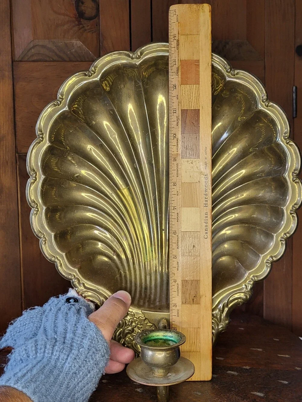 Brass Shell Wall Sconce with Candle Holder